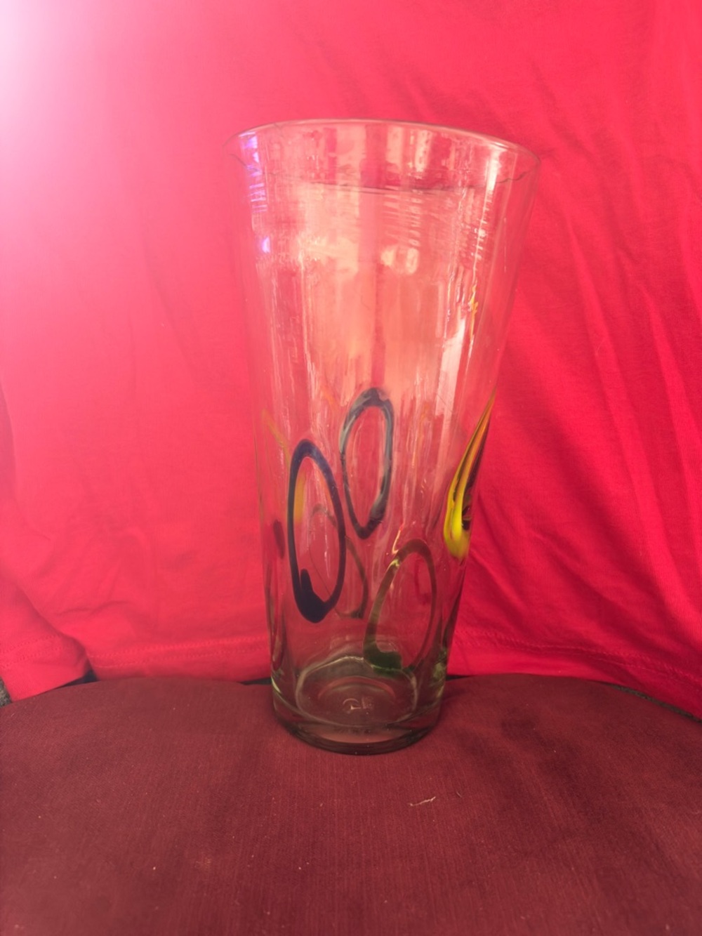 Pre Own Gorgeous Design Art Glass Vase-Murano Style Multicolor Circles & Dimples
